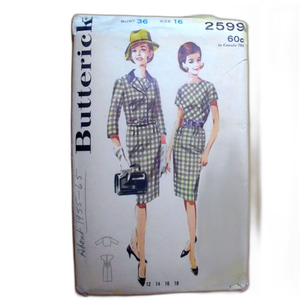 Butterick 2599 Dress Jacket Vintage Size 16 FF  1955-65